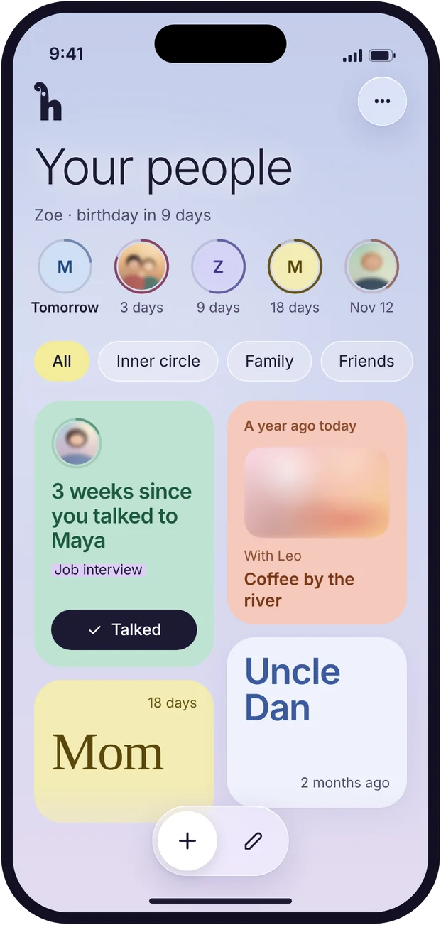 Memmoth home screen: Your people