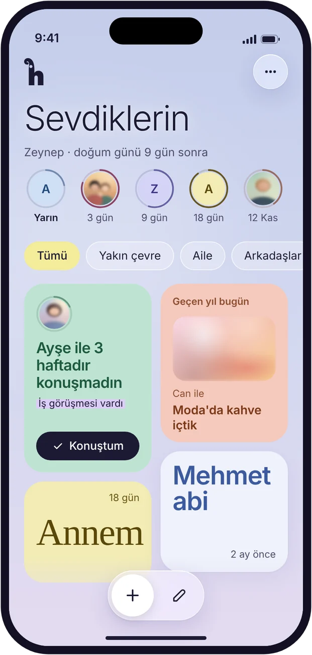 Memmoth ana ekranı: Sevdiklerin