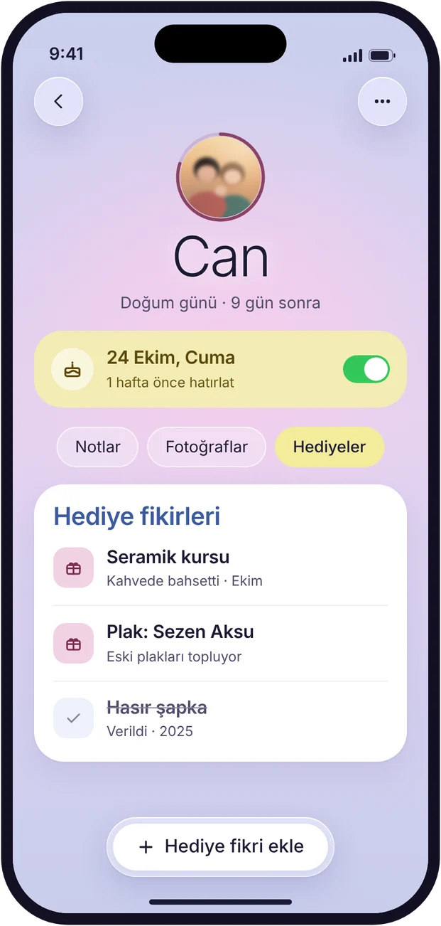 Kişi detayı: doğum günü ve hediye fikirleri